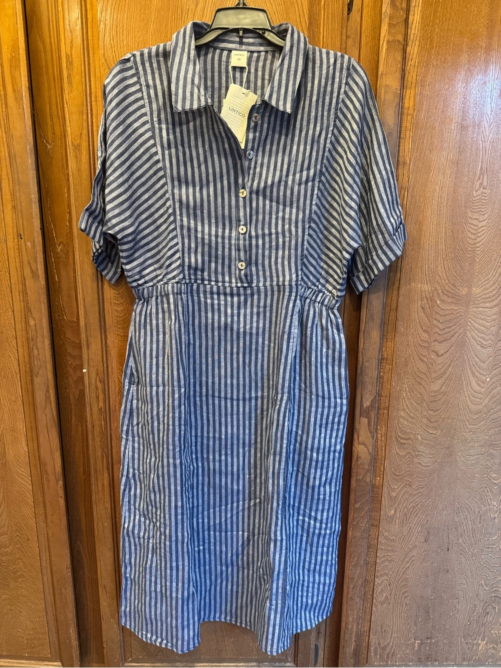 Lintico - Cassandra 100% Linen Striped Midi Shirt Dress - Picture 3 of 3